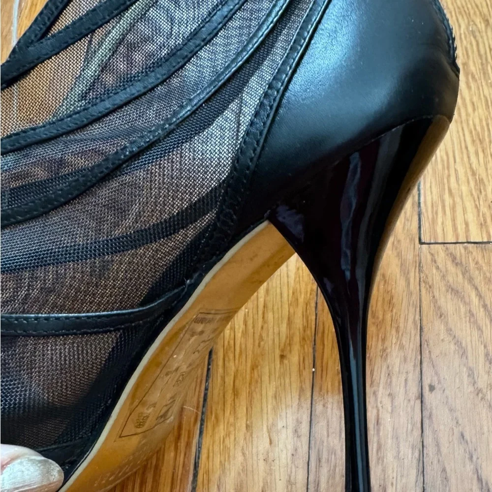 Ted Baker Taminaa Black Mesh open toe leather detailing high Heel pumps, size 7